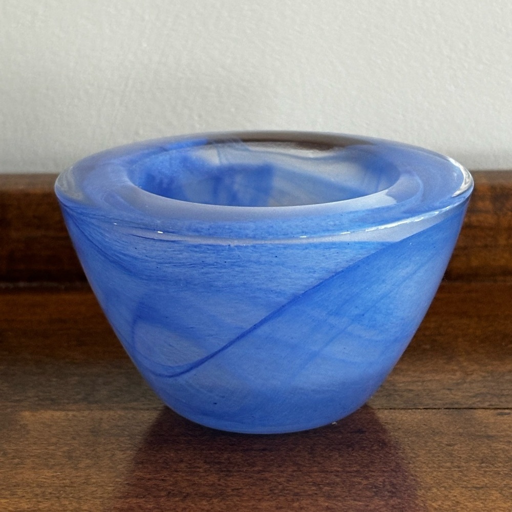 Partylite Solitude Indulgences Blue Swirl Art Glass Votive Tealight Holder